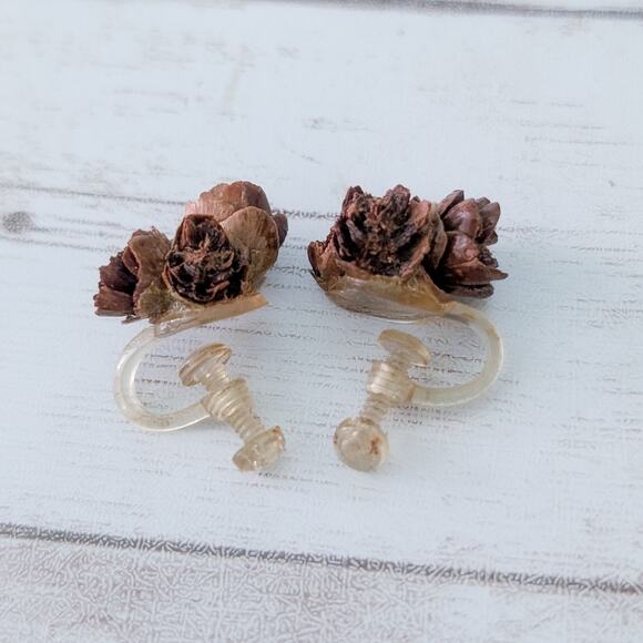 Vintage Screw Back Earrings Brown Natural Vibes Boho - Condition Issues - Picture 7 of 12